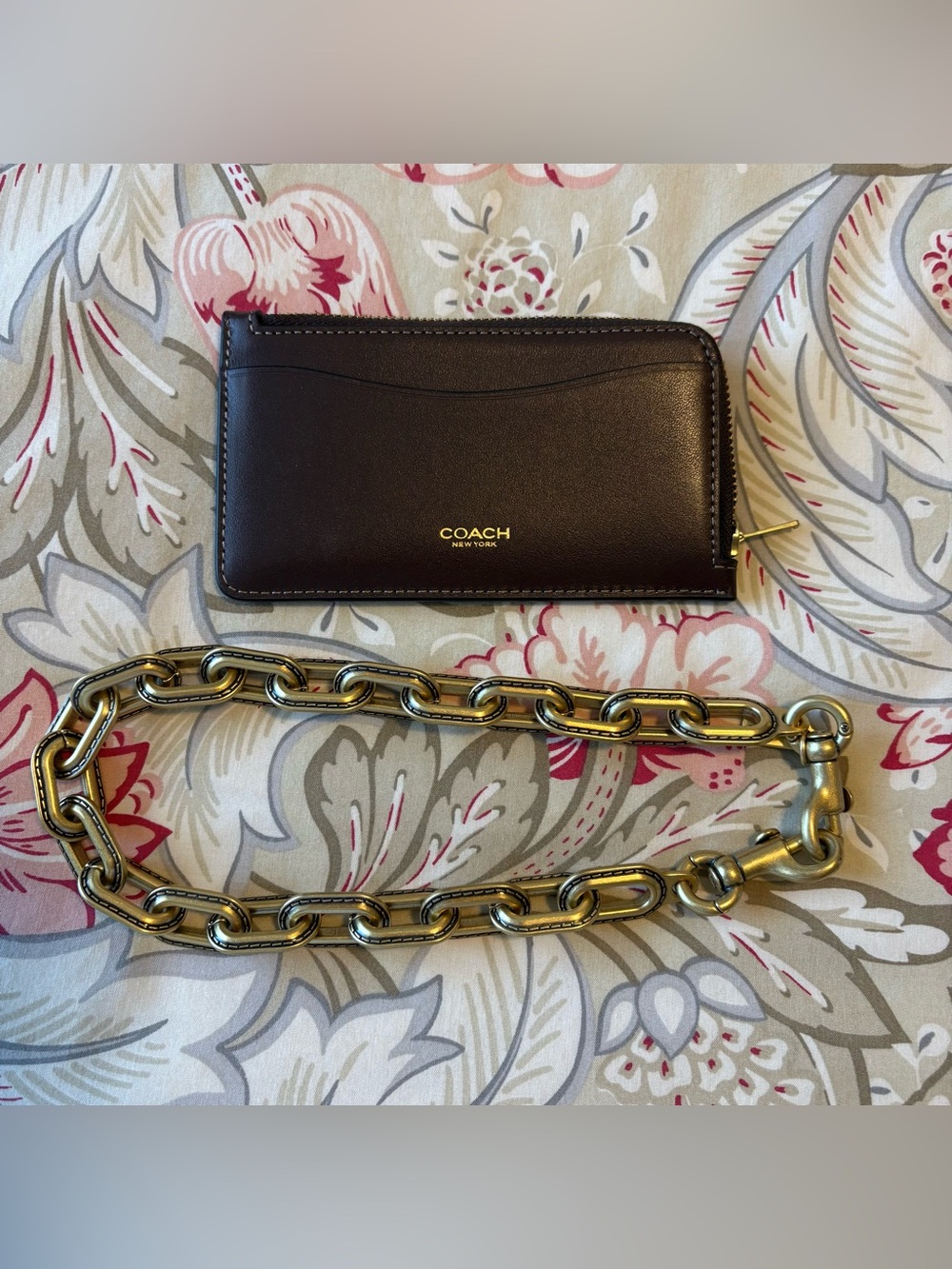 Coach New York Zip Card Case & Brass Chain
